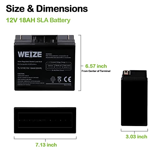 Weize 12V 18Ah Battery Sealed Lead Acid Rechargeable Sla Agm Batteries Replaces Ub12180 Fm12180 6Fm18, Universal #TOP4