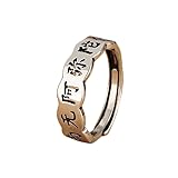 Mnyixsi Retro Hollowed Six-Character Word South no Amitabha Buddha Personality S925 Solid Thai Silver Ring Opening Adjustable Ring Chinese Taoism Zen Spirit Talisman Signet Statement Dainty Ring