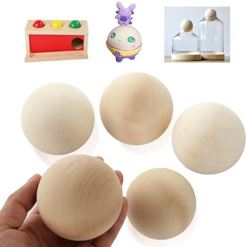 5 Pack Round Wooden Balls 2.75 Inch Unfinished Wood Balls, Natural Hardwood Craft Ball Wood Sphere, Round Wood Balls for Crafts, DIY Projects, Home & Christmas Decor