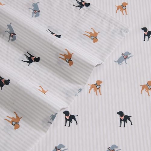 Image of Eddie Bauer - Queen Size Sheet Set, Cotton Percale Bedding with Deep Pocket Fitted Sheet, Bed Sheets with Matching Pillowcases, Buddy Scarves and Stripes Beige