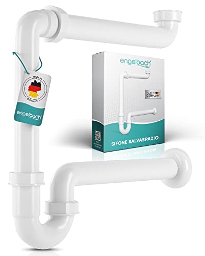 Engelbach® Sifone lavabo bagno salvaspazio - 1 1/4' x 32mm - Regolabile e a prova di odori - Made in Germany