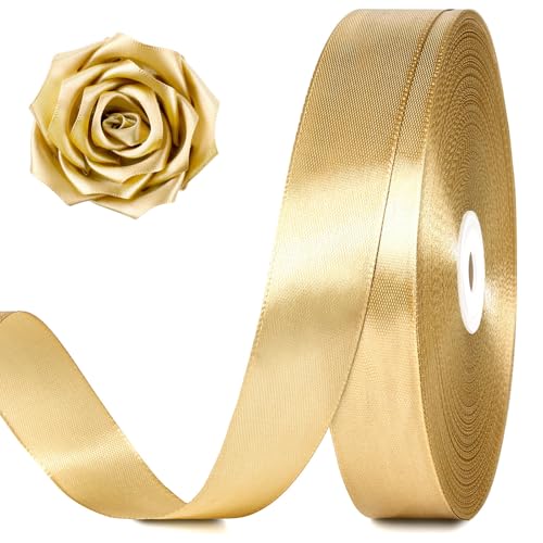 100 Yards 1 Inch Champagne Gold Satin Ribbon Solid Craft Fabric Ribbon for Christmas Gift Wrapping Bows Making Flower Bouquet Wedding Party Decoration