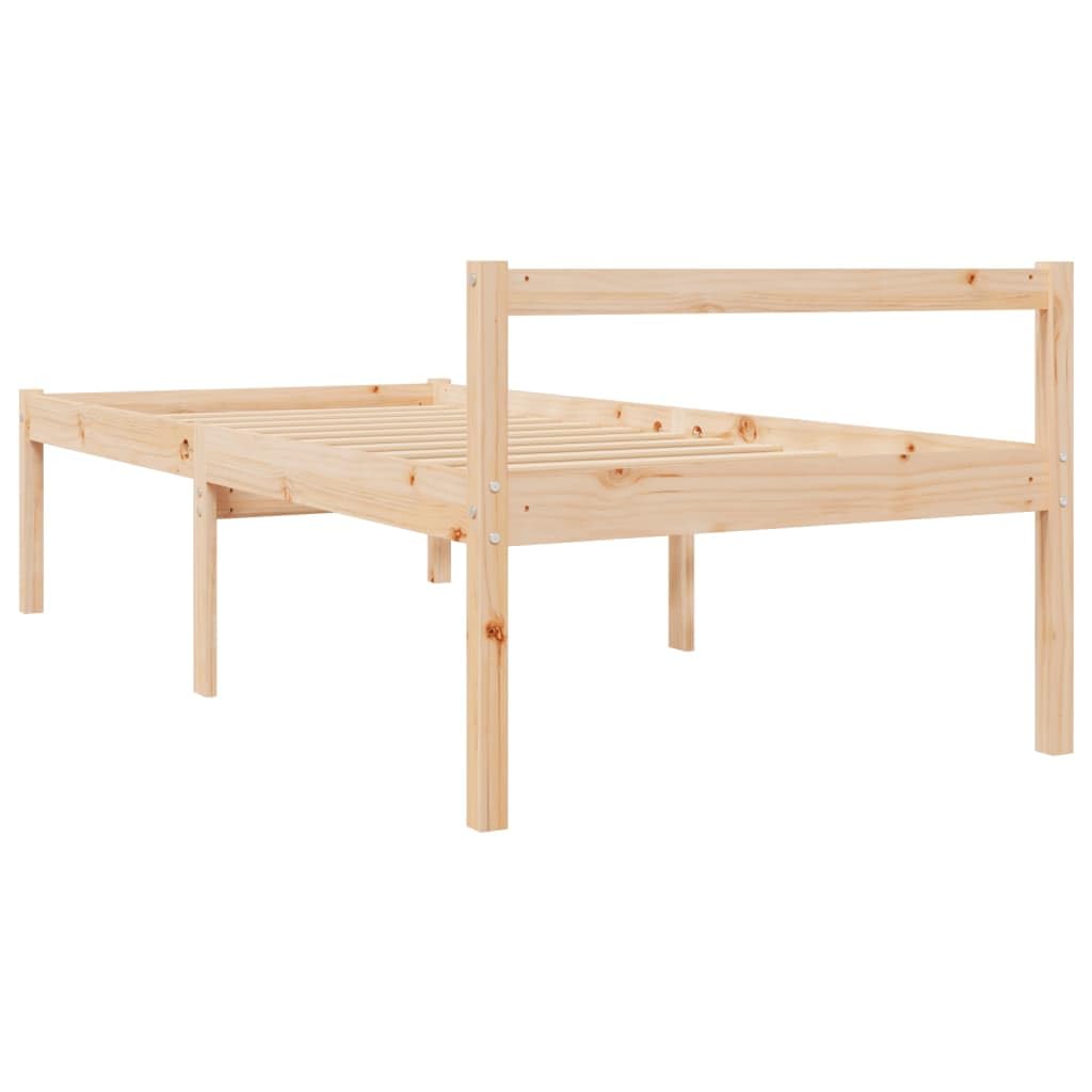 Massivholz Kiefer Seniorengerecht 45cm Sitzhöhe Stauraum Braun 75x190 cm | Seniorenbett 75x190 cm Massivholz Kiefer Bettgestell mit Kopfteil Hohes Bett 45cm Sitzhöhe Stauraum unter dem Bett Stabil