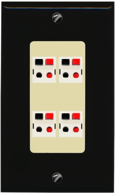 RiteAV 4 Port Speaker Wire Plug Jack Wall Plate - 1 Gang Decorative [Stainless/White]