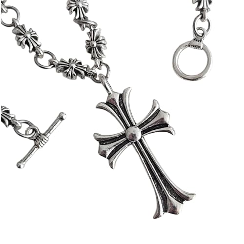 VATN APPAREL Gothic Vintage Cross Pendant Necklace Coated Stainless Steel Light Weight Version - Unisex Silver Black Two-tone 23.6 in Ball Chain Chrome y2k Style (Light Weight Cross)