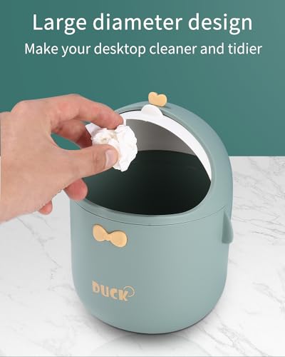 Huifoo Mini TischmüLleimer mit Deckel, Süße Cartoon Tisch Mülleimer, Cute Papierkorb Klein, Kawaii Deko, Aufbewahrungsbox, für BüRos, Kinderzimmer, Schminktisch, Wohnzimmer (Grün)
