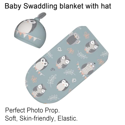 Image of Owl Swaddle Blanket for Baby, Owl Swaddling Baby Stuff with Hat
