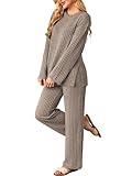 Kikibell 2 Piece Outfits for Women Going Home Outfit for Mom After Birth Womens Fashion Matching Set Long Sleeve Pajama Set Camel