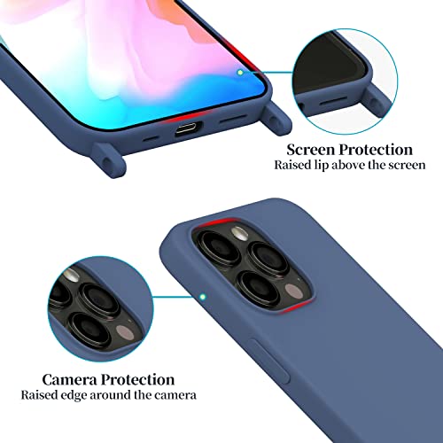 Image of Compatible with iPhone 13 Pro Case with Lanyard Crossbody iPhone Case with Strap 13 Pro Adjustable Shockproof Drop Protection Silicone Phone Cover for iPhone 13 Pro 6.1'' Dark Blue