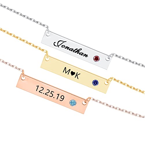 Custom Bar Name Necklace,Personalized Double Name Engraved Cross Necklace with Birthstone Christmas Jewelry for Women,Girls