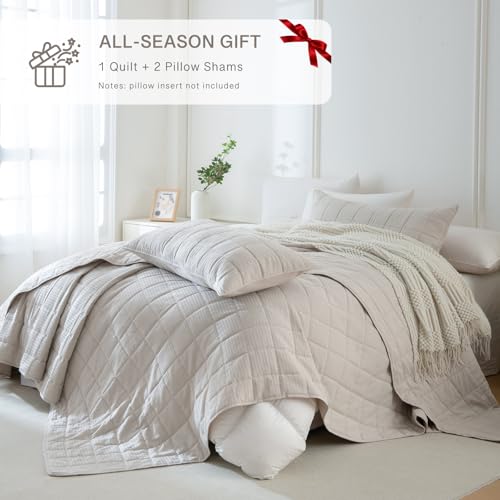 Farying California King Quilt(Wheat, 128"x120"),Waffle Oversized King Coverlet Sets with Shams, Lightweight Quilted Bedspread, Farmhouse Bed Coverlet,All Season Spring Summer Fall 3 PCS by Farying - Image 4