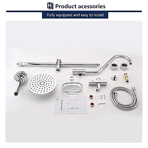 Shower System With 8" Rain Shower Head, 5-Function Shower Head With Handheld, Adjustable Slide Bar, 59" Stainless Steel Hose, Chrome #TOP5