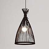 LEOSHI Lámpara colgante de ratán artesanal tradicional, lámpara individual retro E27, lámpara colgante de línea ajustable, adecuada para faroles de bambú de pasillo de restaurante Made in China