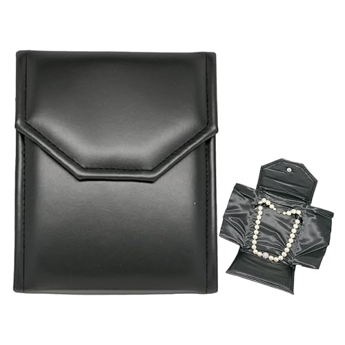 Novel Box Necklace Display Pearl Folder 8x6 inch Large Travel Jewelry Case - Wedding Jewelry Storage Holder with Smooth Finish - Jewelry Organizer Necklace Box - Black/Black Stitched