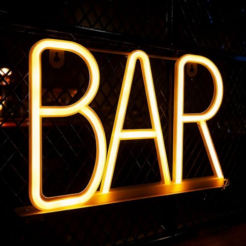 TNSLAND Insegna Bar con Scritte Luminose, Bianco Caldo LED Luce Al Neon con Alimentazione USB e Batteria, Insegna LED Decorazioni da Parete per Bar, Sale Feste, Bancone