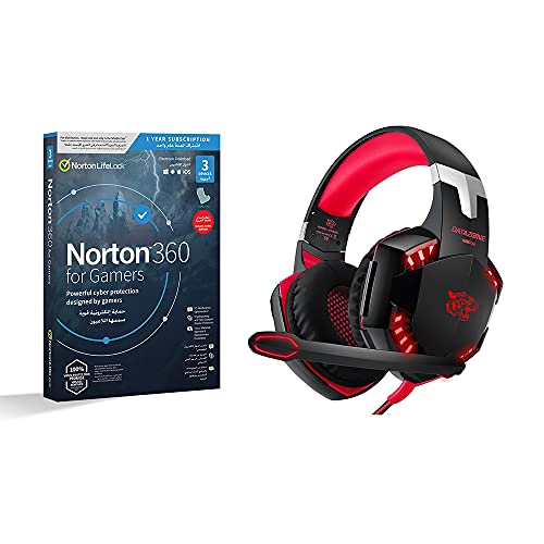 Datazone Gaming Headset G2000 Red, Volume Control, Compatible With Modern Devices, Computer, Laptop, Playstation, With Norton N360 Gamers 1 User 3 Device., Wired