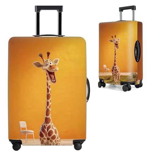 Image of Funny Giraffe Luggage Cover for Suitcase 32-34 Inch - Vibrant Orange Cartoon Animal Travel Luggage Protector - Stretch Washable Anti-Scratch Suitcase Cover,XL