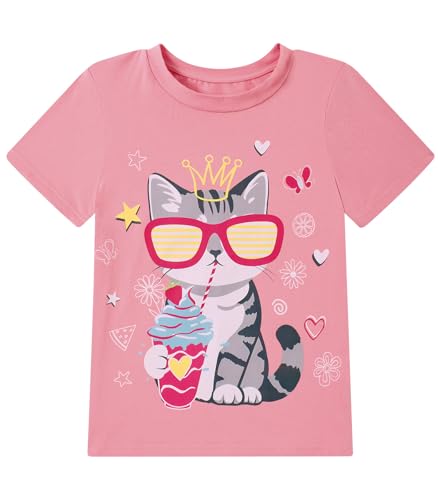 Image of Toddler Girls Clothes T-Shirt Short Sleeve Graphic Tee Cartoon Dinosaur 2-6T Girl Shirt Summer