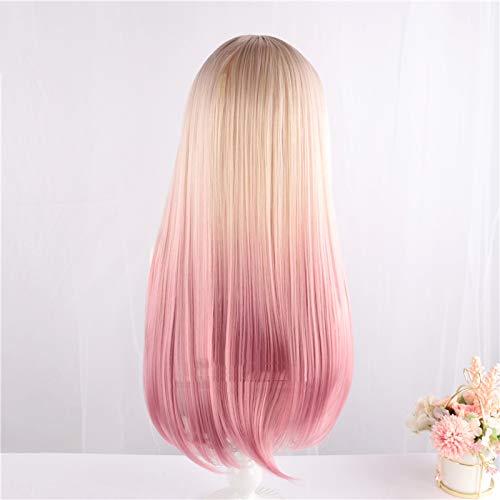 Meat Powder Gradient Peach Pink Long Straight Synthetic Hair Natural Lolita Japanese Cosplay Party Sweet Wigs