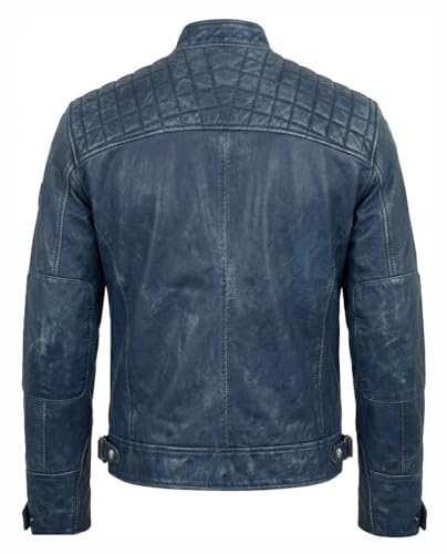Image of Mens Vintage Retro Biker Cafe Racer Jackets - Diamond Quilted Style Genuine Leather Motorcycle Jacket