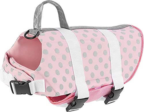 Paws Aboard Dog Life Jacket - Keep Your Canine Safe with a Neoprene Life Vest - Designer Life Jackets - Perfect for Swimming and Boating - Pink/Silver, Large