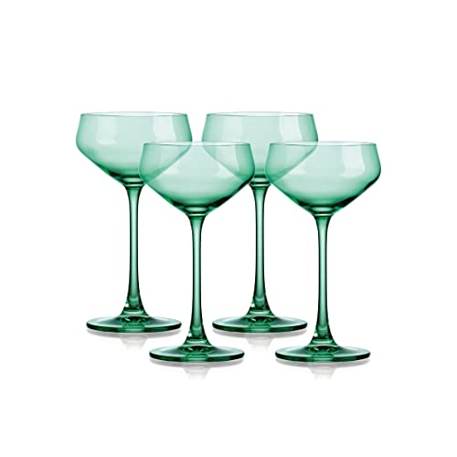 Godinger Martini Glasses, Coupe Cocktail Glasses, European Martini Glass Cocktail Glass Set of 4, Green, 6oz - Made in Europe
