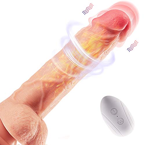 G-spot Thrusting Dildo Vibrator for Beginners, Liquid Silicone Telescopic Dildo with Rotation and Heating, Fondlove Wireless Remote Waterproof Realistic Penis with Suction Cup Sex Toy for Solo Duet