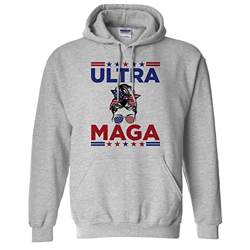 TeesAndTankYou Messy Bun Ultra MAGA Hoodie Sweatshirt Unisex Large Grey