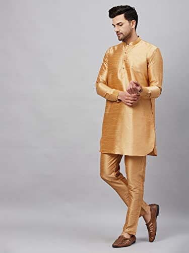 Image of VM Men Men's Rose Gold and Rose Gold Cotton Blend Kurta Pyjama Set