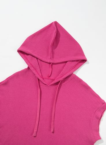 Dokotoo-Womens-Summer-Oversized-Shirts-2024-Short-Sleeve-Drawstring-Hoodies-Waffle-Knit-Side-Slit-Tunic-Tops-with-Pocket