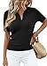 PRETTYGARDEN Women's Short Sleeve Sweater 2026 Spring Polo Shirts Ribbed Knit V Neck Business Casual Tops Summer Work Clothes (Black,Medium)