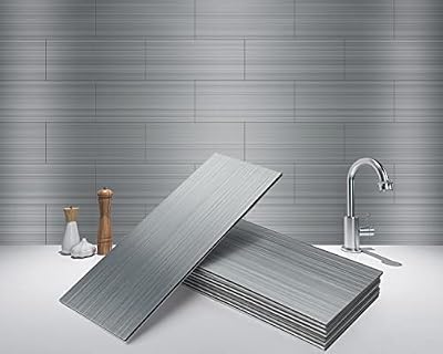 Art3d 4" x 12" Peel and Stick Stainless Steel Metal Backsplashes for Kitchen (30 Pack)