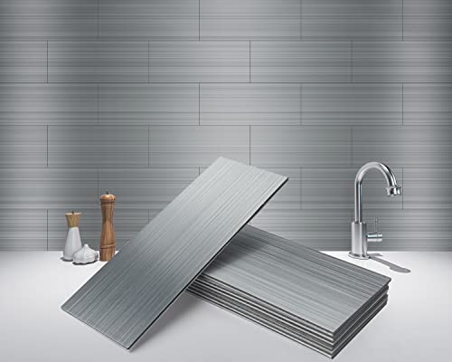 Art3d 4" x 12" Peel and Stick Stainless Steel Metal Tile for Kitchen, Subway Backsplash (15 Pack) by Art3d - Used condition - US$24.97