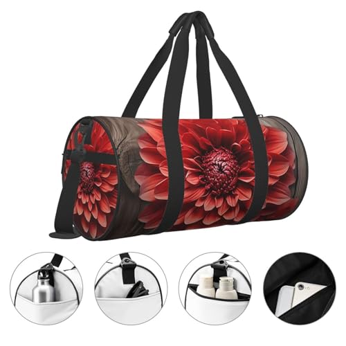 Travel Duffel Bag Sports Gym Bag With Shoes Compartment,Lightweight Overnight Weekender Bag Flower Red Dahlia Yoga Gym Sports Bag For Men Women4