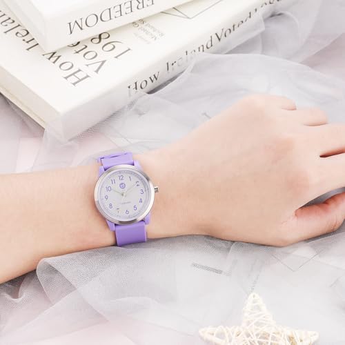 Analog Watch for Girls Boys Children Teens,6-18 Years Old Girls watch, Learning Time and Easy to Read, Minimalist Wrist Watch with Soft Band, steel stainless case boy watch with 5ATM Waterproof2
