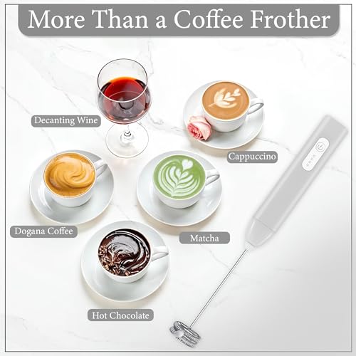 Image of GLUN Portable Coffee Frother Vibe Grey Colour 1 Piece, Type-C Port Rechargeable Handheld Milk Frother with 2-Layer Detachable Steel Whisk, Fast Foam Maker for Latte, Cappuccino & Coffee
