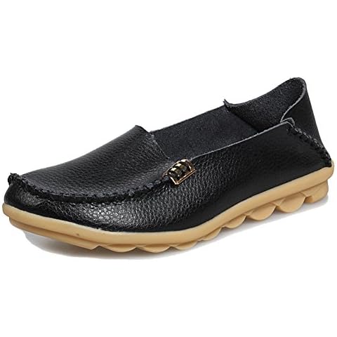 Arbag Women Comfortable Leather Flats Slip On Driving Shoes 912shoes-Black-8/40 Cover