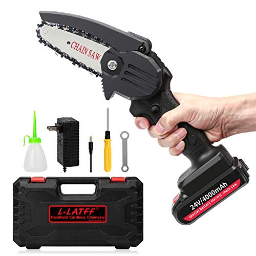 Mini Cordless Chainsaw, 4“ Battery Operated One Hand Chainsaw, Portable Chainsaw Cordless with Security Lock & 4000mAh Rechargeable Battery for Tree Wood Cutting, Branches Logging & Orchard Pruning