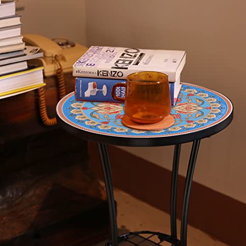 Vcuteka Outdoor Side Table Mosaic Patio Table Accent Table Mosaic Tile Top Metal Frame Small End Table Porch Beach Patio Garden Balcony Blue 14'' #TOP5