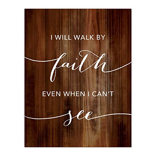 Andaz Press Christian Bible Verses 8.5x11-inch Wood Poster, I Will Walk By Faith Even When I Can't See, 2 Corinthians 5:7, 1-Pack, Religious Christmas Birthday Gift for Him Her