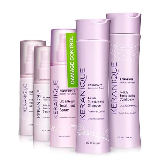 Keranique Thicker Fuller Hair 60 Days System with Keratin Shampoo, Conditioner, Follicle Boosting Serum and Lift and Repair Treatment for Damaged Thinning Hair, Paraben/Sulfates Free