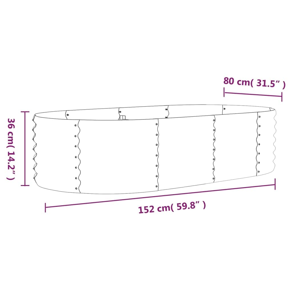 Jardinière surélevée en acier galvanisé marron 152 x 80 x 36 cm avec trou de drainage et irrigation, résistant aux intempéries, pour jardin, balcon, terrasse, avec tuteur et soucoupe pour