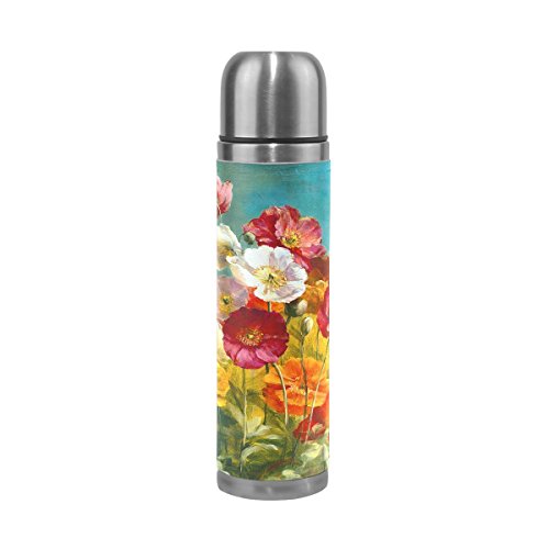 Eslifey Bouteille d'eau isotherme en acier inoxydable Motif coquelicots