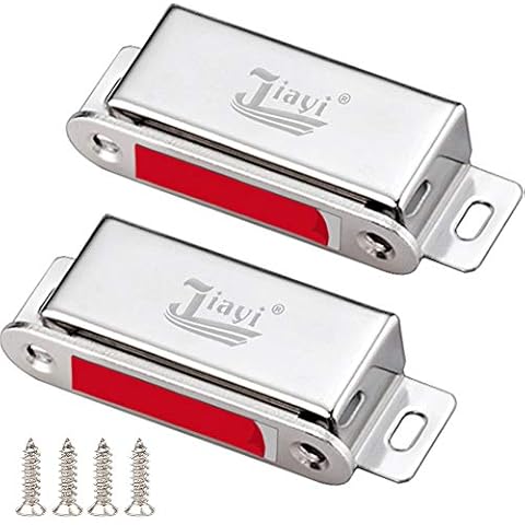 Magnetic Door Catch Jiayi 2 Pack Wardrobe Door Magnets 30KG Pull Heavy Duty Magnetic Cupboard Catches Stainless Steel Cabinet Magnet Catch for Kitchen Cabinet Furniture Magnet Door Closet Closure Cover