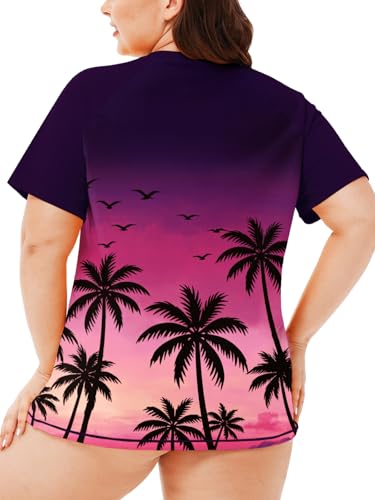 Image of AOBUTE Womens Plus Size Rash Guard Shirts Short Sleeve Swim Top UV UPF 50+ Sun Protection Swimwear Swimsuit