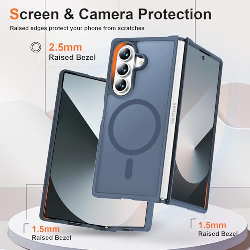 Image of ORETECH Magnetic for Samsung Galaxy Z Fold 7 Case, Translucent Back Non-Slip Hard PC Shockproof Bumper Protective Phone Case Cover for Samsung Z Fold 7 - Navy Blue
