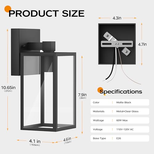 WIHTU 2Pack Outdoor Front Porch Light, Exterior Lighting Fixture Wall Mount by WIHTU - Used condition - Image 5