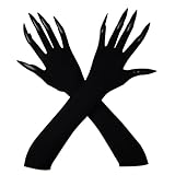 Heliltd 1pair Black Long Gloves With Claws for Claws Cosplay Cat Claw Women Long Nail Gloves For Halloween Party Costume