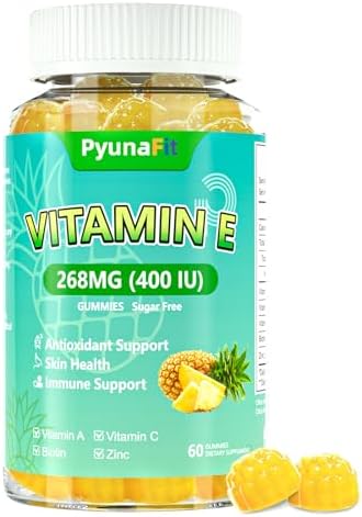 Vitamin E 400 IU Gummies for Women, Vitamin E Chewable Supplement with VIT A, C, Biotin, Zinc, Powerful Antioxidant, Skin & Hair Health, 60 Count