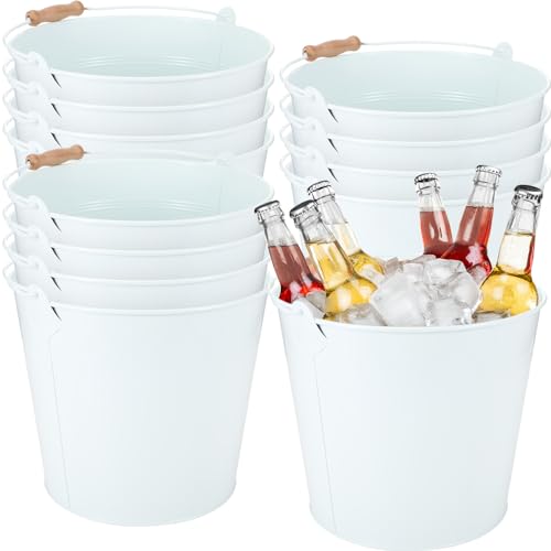 Image of Didaey 12 Pcs 9 Quart Large Galvanized Metal Buckets with Handle Inch Heavy Duty Stainless Steel Pails Round Pail for Party Wedding, Crafts, Utensils, Table Centerpieces (White)